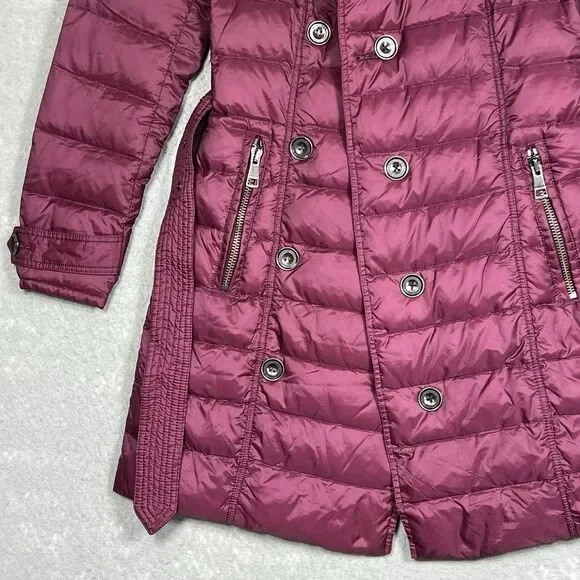 Burberry BRIT Double Breasted Parka Coat Puffer Down Hooded Belt Nova Check XS - Picture 5 of 15